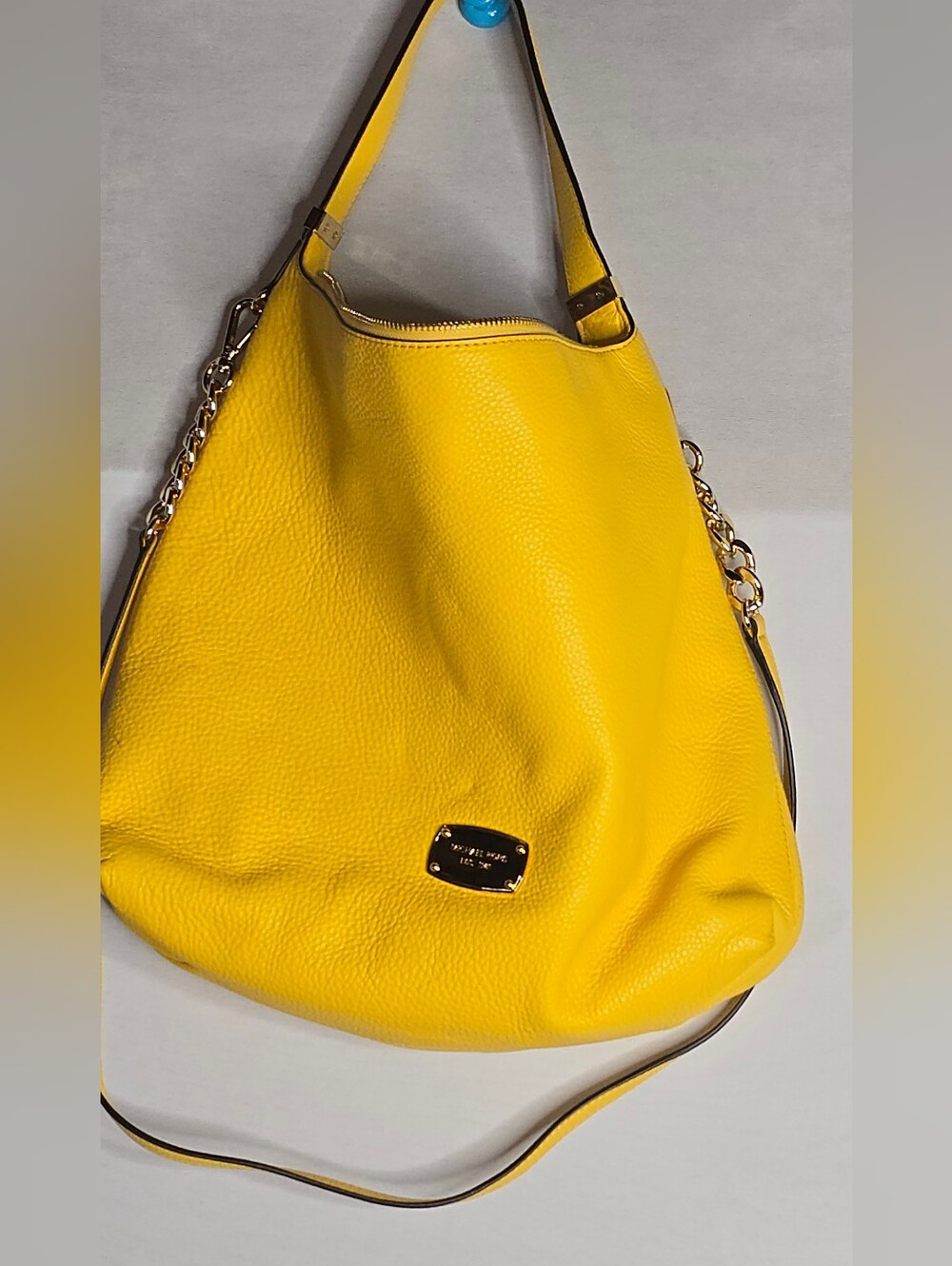 Michael Kors Yellow Pebbled Hobo Shoulder Bag, Zip Tassel, Detachable Strap